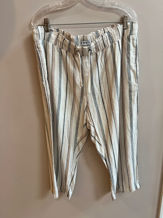 Dash Pants - Dash Cream and Gray Striped Linen/Rayon Capris Size Large